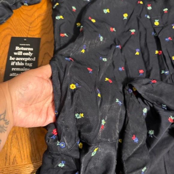 NEW Tuckernuck Floral Embroidered Mini Shirt Dress Navy Sheen Sz M Preppy Chic - Picture 12 of 16